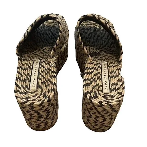Zara Yute Mia Platform Slide Sandals Black and Beige New - Picture 8 of 13